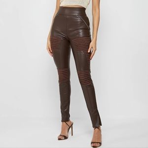 MANIÈRE DE VOIR VEGAN LEATHER & SUEDE RIBBED LEGGING - CHOCOLATE BROWN